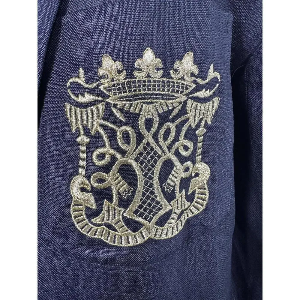 VTG 80s Linen Crest Blazer Sz S Black Gold Preppy Classic Power Jacket - Picture 3 of 5
